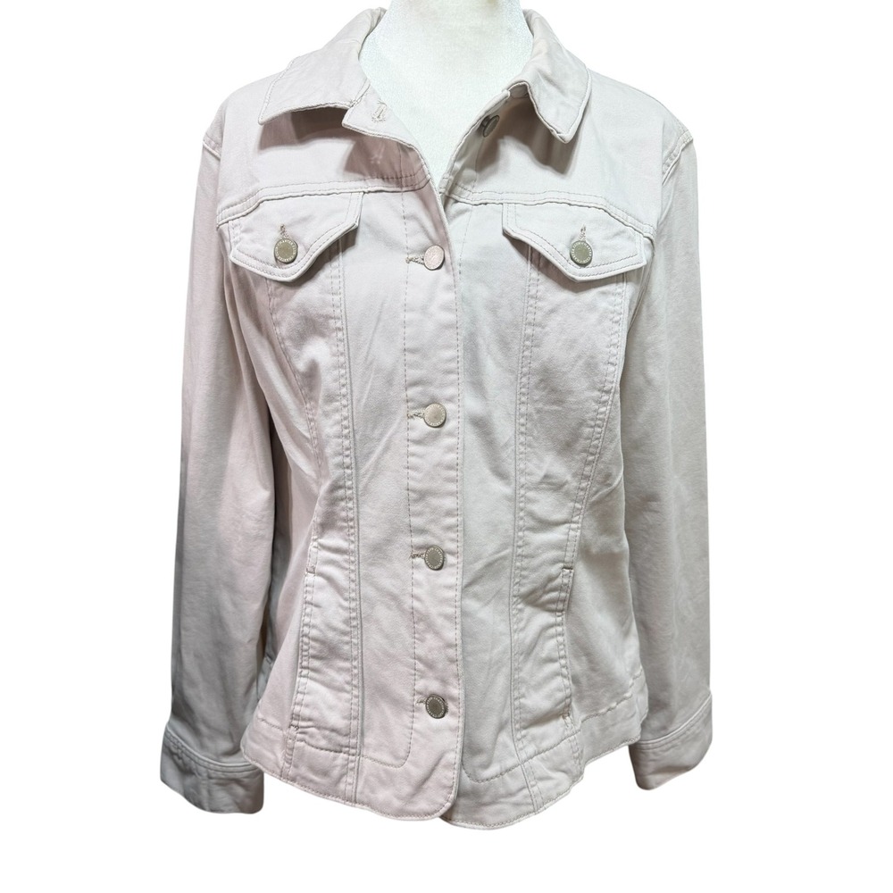 Charter Club Womens Tan Button Front Trucker Jacket Neutral Khaki Coat Lrge #NC